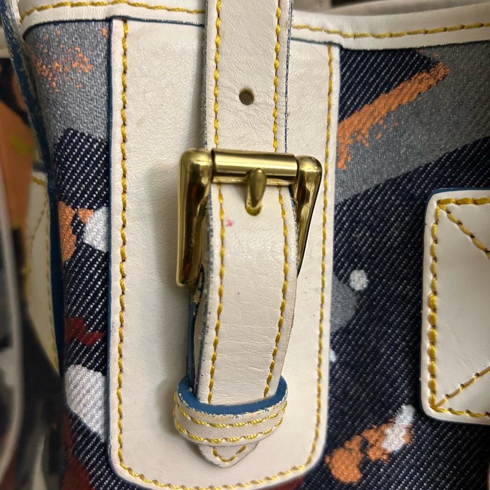 Dooney & Bourke Denim-Like Canvas Tote Bag w/ Paint Splat/Graffiti Pattern - Picture 2 of 16